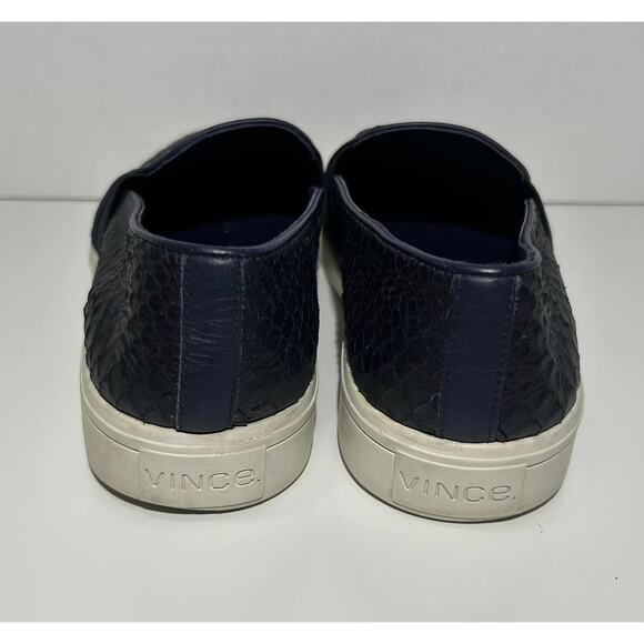 VINCE CAMUTO Dark Blue Snake-Embossed Leather Slip-On Sneakers Loafers Womens 9M - Picture 4 of 8